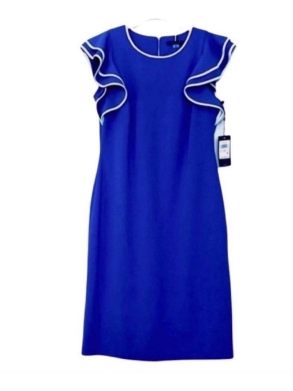 NEW Tommy Hilfiger Flutter Sleeve Dress Piping Detail Crepe Blue White Size 10
